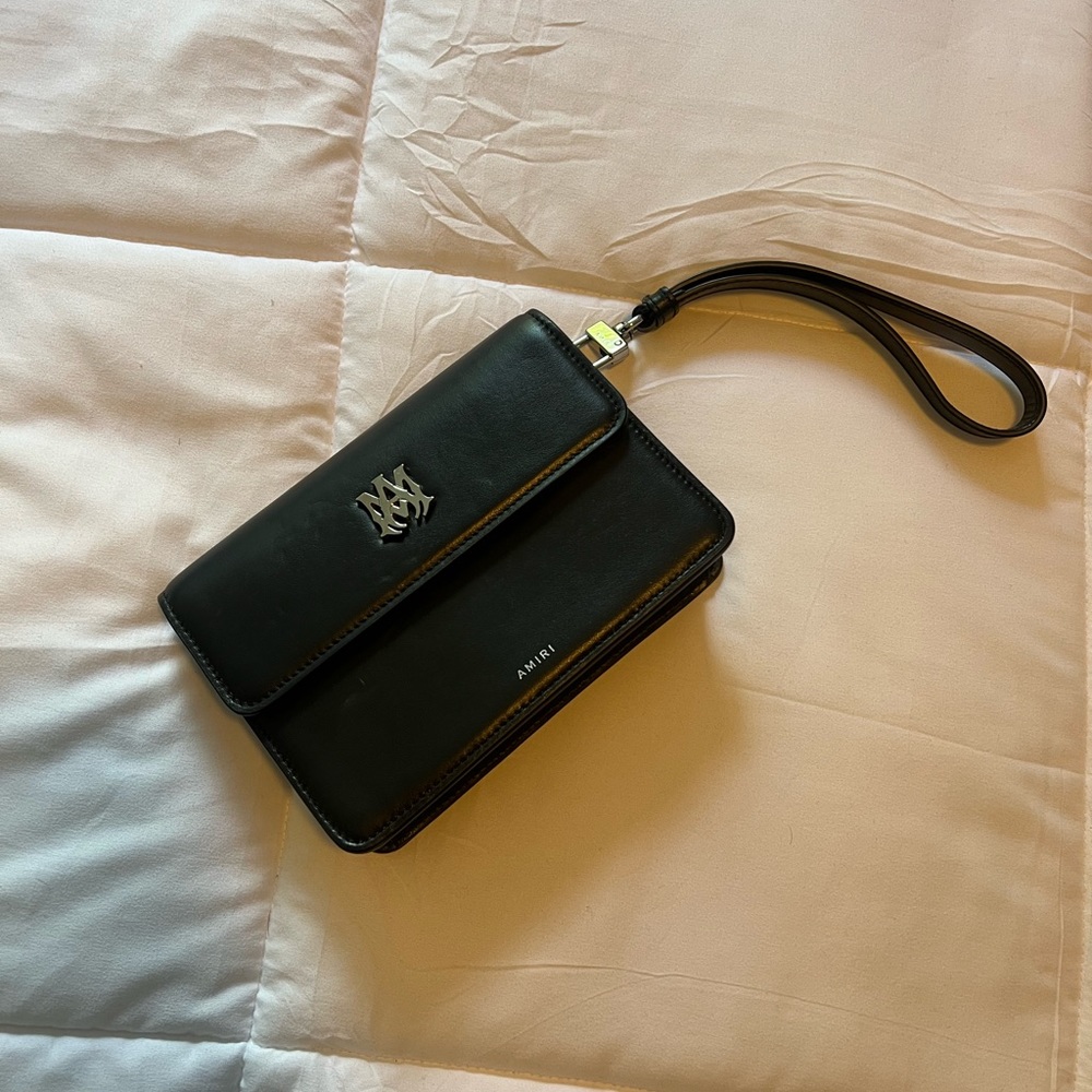 AMIRI Black Leather Wristlet Bag